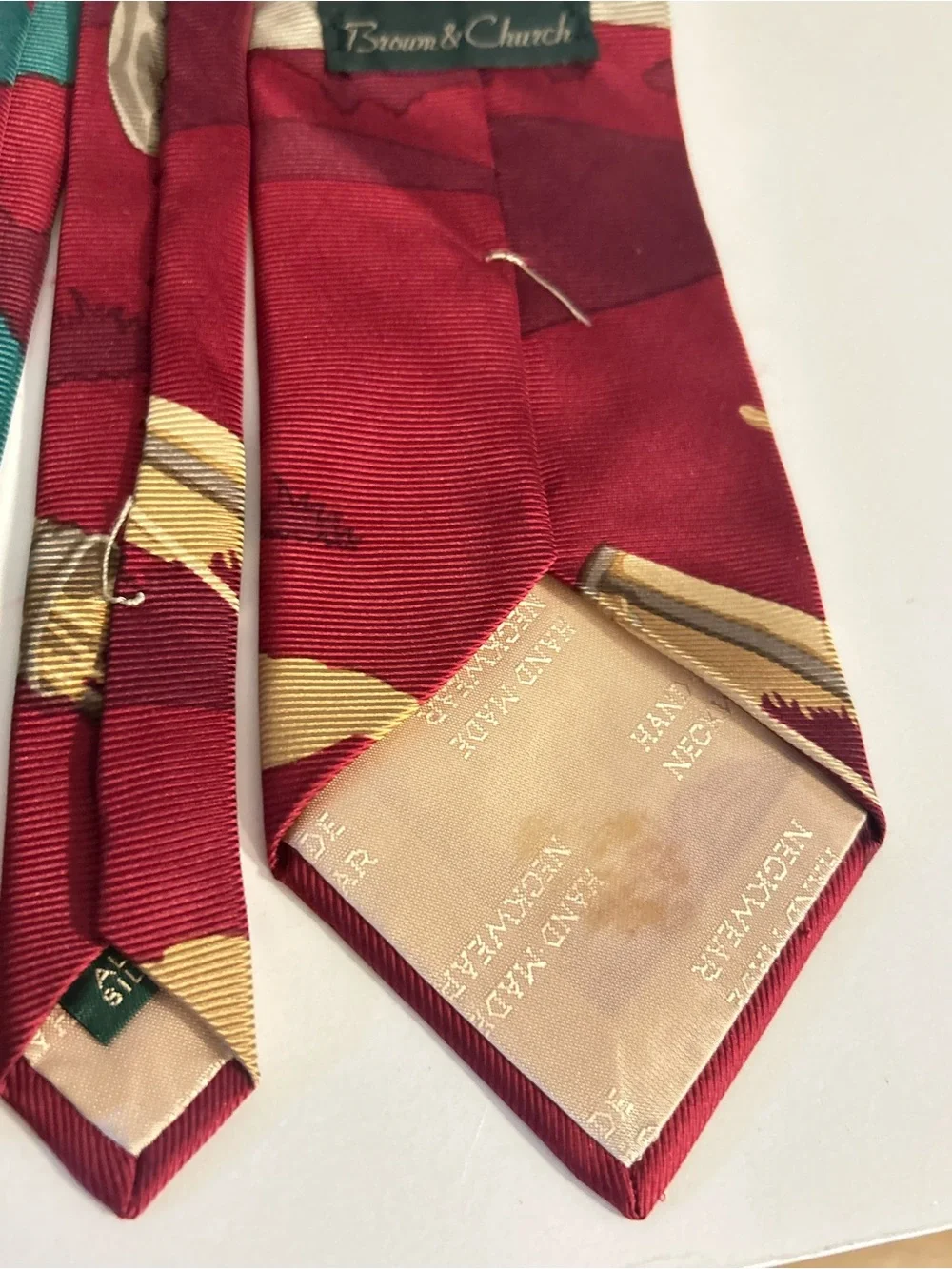 Vintage Men's Silk Novelty Golf Tie Burgundy Teal Beige Repp Rep Woven 1920’s